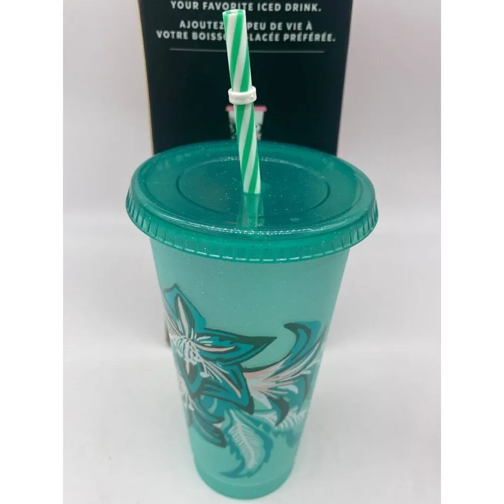 Starbuck Reusable Cold Cups With Lids And Straws Set of 4